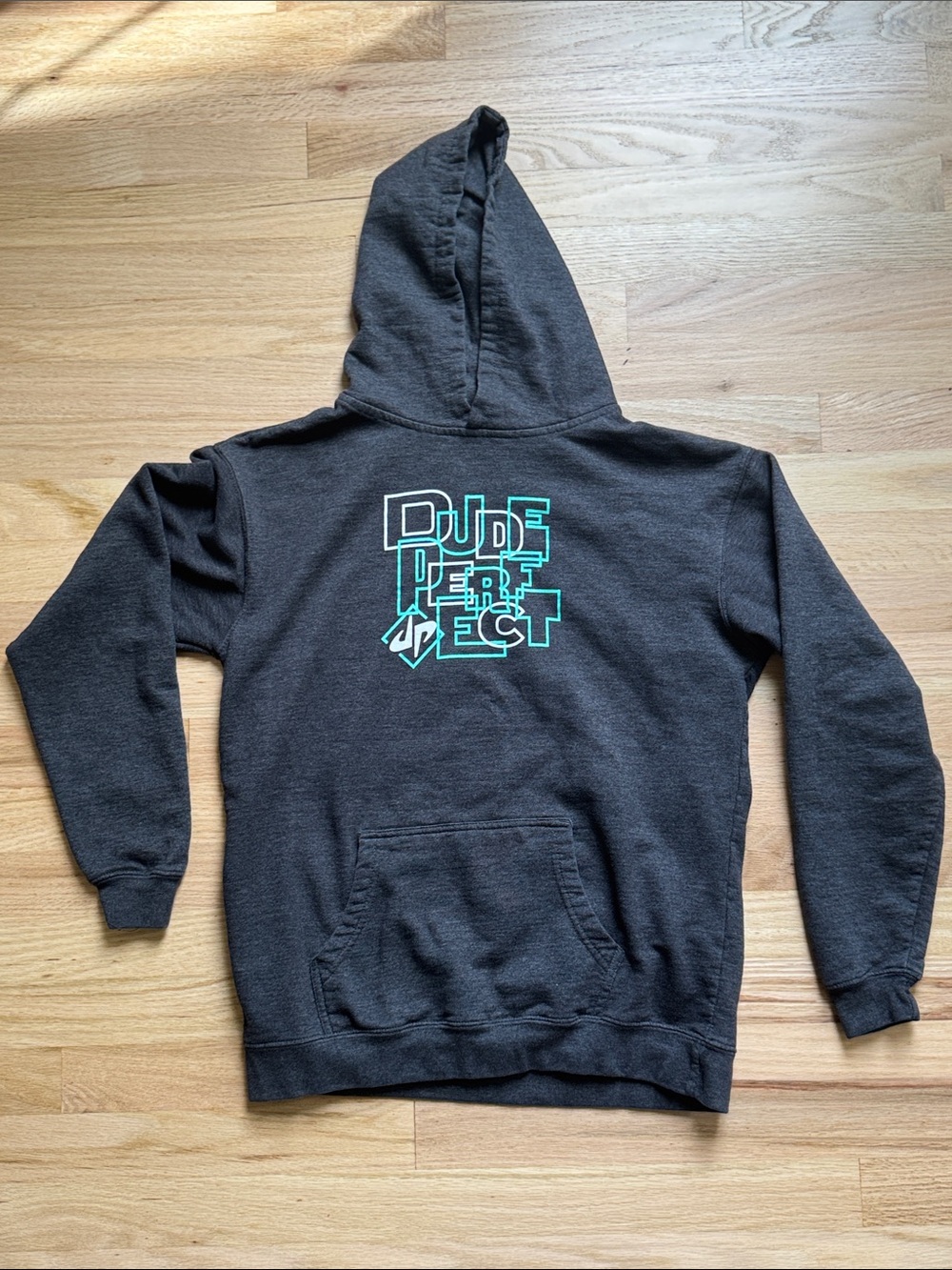 Dude Perfect Charcoal Hoodie with Teal Graphic